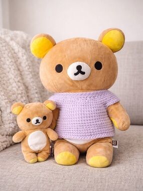 Rilakkuma Plush Bundle San-X Large + Small Bear w/ Knit Sweater Kawaii Japan